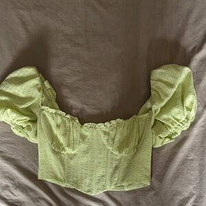 Astr Light Green Puff Sleeve Blouse